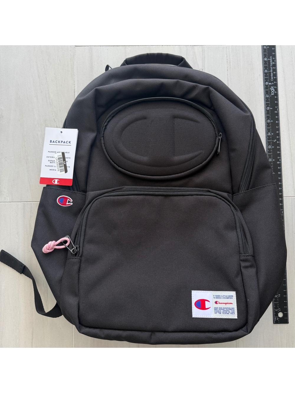 Champion Black Backpack with Pink Lining